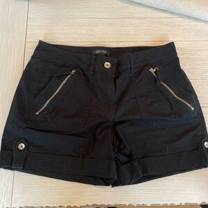 White House Black Market - Black Women's Shorts with Gold Accents, size 4
